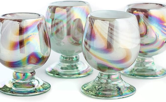 Authentic Mexican Tequila Hand Blown Shot Glasses - Set of 4-2 oz - Mini Glass Snifters - Heavy Base - Cognac (Mystic Orchid)