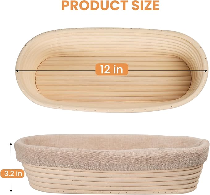 KIKCOIN Banneton Bread Proofing Basket, 12 Inch Oval Sourdough Bread Baking Supplies, Sourdough Proofing Basket Set of 2, Sourdough Starter Kit for Home Baking