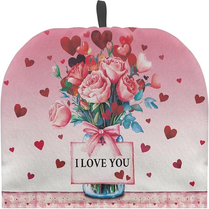 Hudotybom Valentine Rose Tea Cozy for Teapot - Insulated Large Cover to Keep Warm - Machine Washable Coffee Pot Cloth Cover - Valentine's Day Decorations
