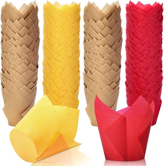 800 Pcs Tulip Cupcake Liners Baking Cups Muffin Baking Cupcake Liners Wrappers Greaseproof Tulip Cups Holders for Party Wedding Birthday Baby Showers(Solid,Rustic Style)