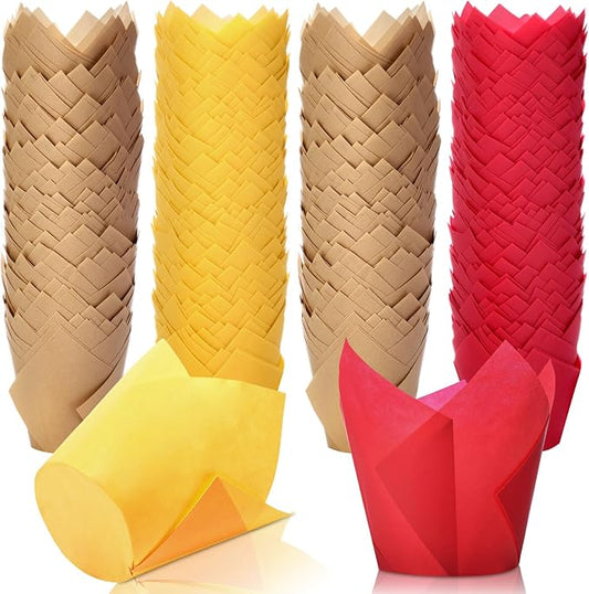 800 Pcs Tulip Cupcake Liners Baking Cups Muffin Baking Cupcake Liners Wrappers Greaseproof Tulip Cups Holders for Party Wedding Birthday Baby Showers(Solid,Rustic Style)