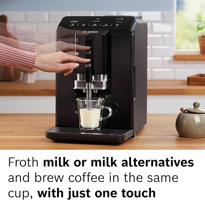 Bosch 300 Series Fully Automatic Espresso and Coffee Machine ??In-Cup Frother, OneTouch Milk Drinks, 5 Drink Options, Ceramic Grinder, Easy Clean & Descale, in Black TIU20109