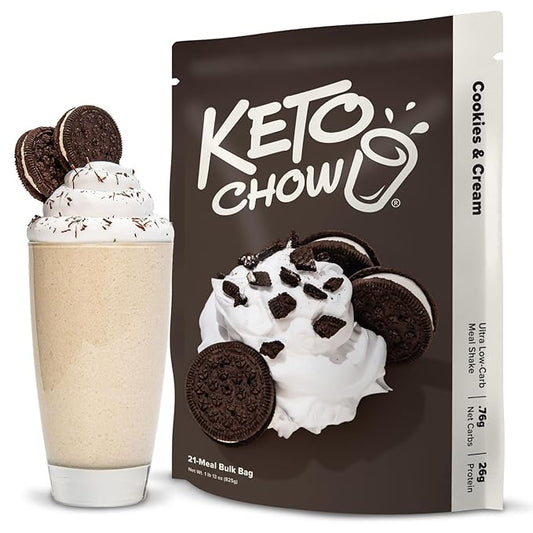 Keto Chow Cookies & Cream | Keto Meal Replacement Shake Powder | Nutritionally Complete | Low Carb | Delicious Easy Meal Substitute | Protein Rich You Choose The Fat | 21 Meal Serving