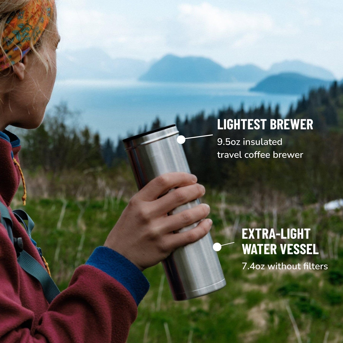 ESPRO Go P0 Ultralight French Press Coffee Maker for Travel, Vacuum Insulated Stainless Steel, 16