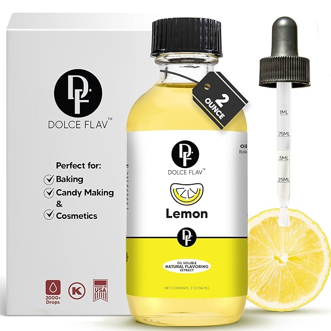 Lemon Flavor Concentrate for Food & Cosmetics ??2 Oz. Multipurpose Lemon Flavouring Oil for Lip Gloss, Pastries, & Candies in Glass Bottle ??Confection & Candy Flavoring Oils by Dolce Foglia (Keto)