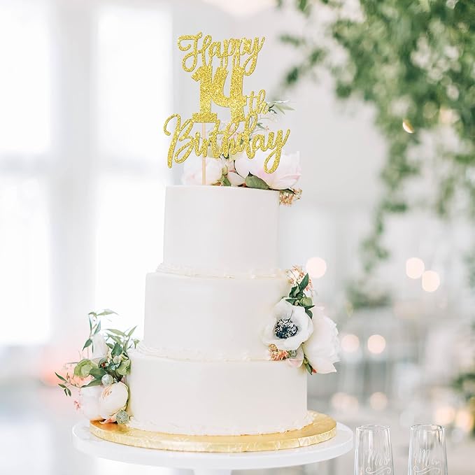1 PCS Happy 14th Birthday Cake Topper Glitter Cheers to 14 Years Birthday Cake Pick Fourteen Hello 14 Fabulous Cake Decoration for Happy 14th Birthday Anniversary Party Decorations Supplies Gold
