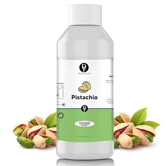 Dolce Flav Pistachio Extract ??8 Ounce Water-Soluble Kosher, Sugar-Free, Concentrated Nutty Pistachio Flavor for Baking, Ice Cream & Pastries, Includes Measured Dropper