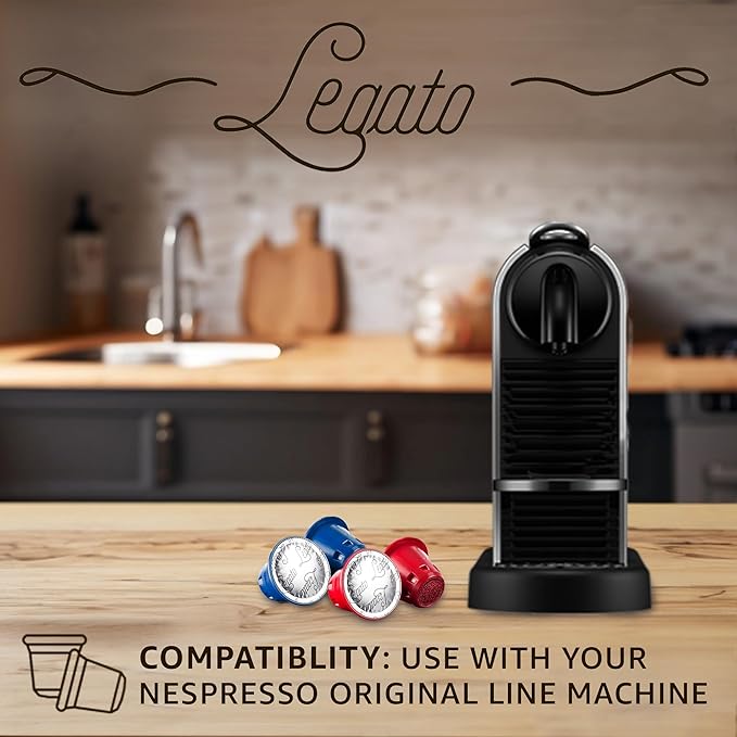 Legato Espresso Capsules - 10/100 count - Single-Serve Coffee Pods - Compatible with Nespresso OriginalLine Machine - Cafe-style Coffee at Home (10, Decafe Strength 2)