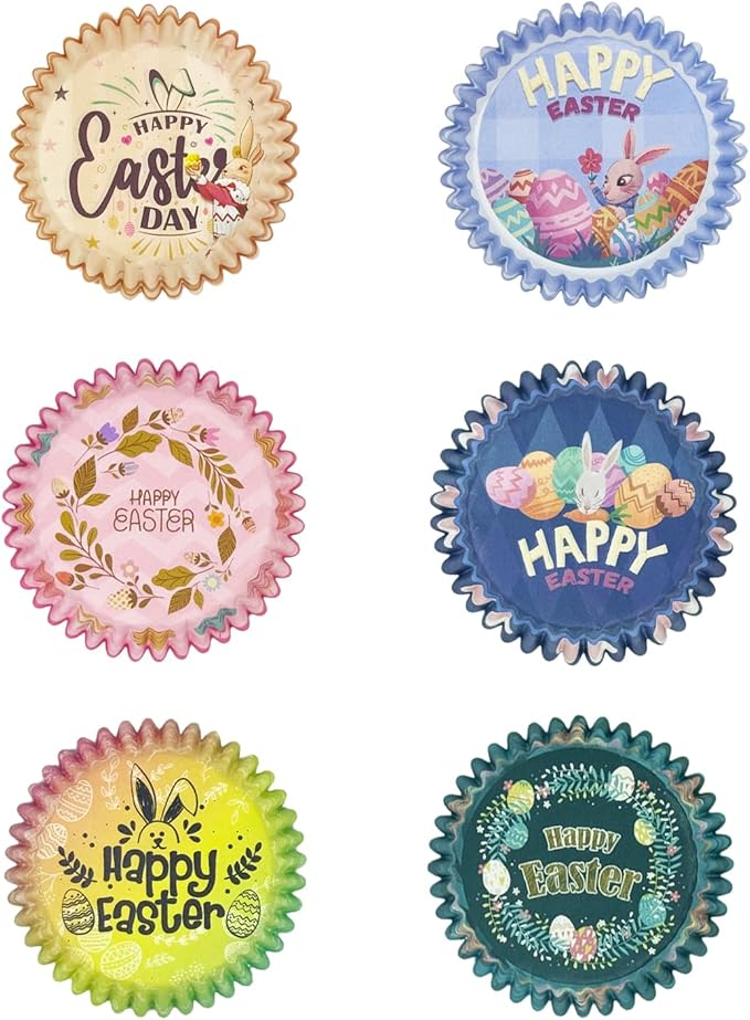 qiqee Easter 300PCS Mini Cupcake Liners Cupcake Cups 6 Designs Gradient Cupcake Papers Baking Cups Cupcake Wrappers (Small Size)