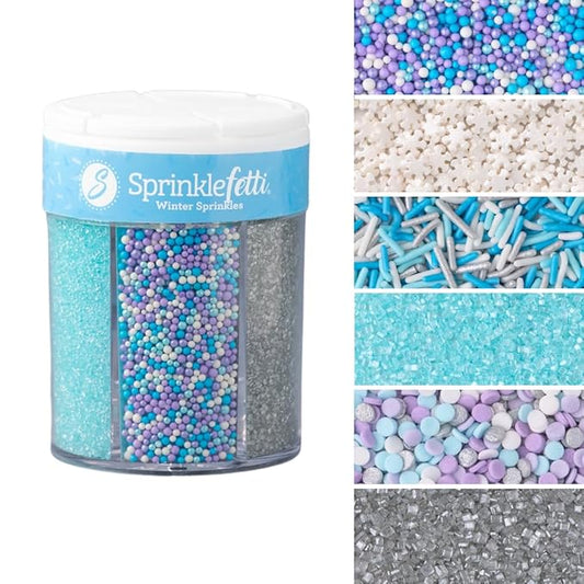 Sweets Indeed Sprinkles 6 Cell Edible Sprinkle Mix Jimmies Perfect for Cake Decorations Baking Ice Cream Cookies Cupcake Topper (Winter)