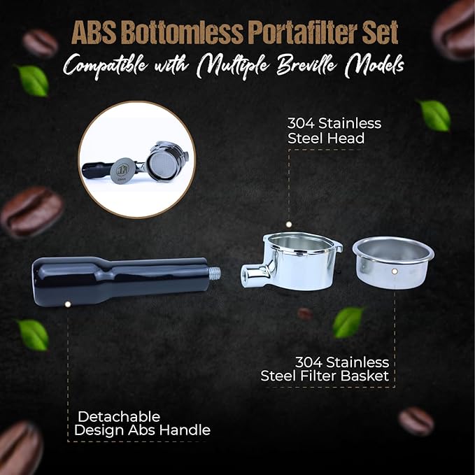 54mm Bottomless Portafilter 3 Ears ABS Handle ??Fits Breville Barista Express, Bambino, Impress, Duo Temp Pro and Infuser ??Includes 18g Filter Basket Hands-Free Dosing Funnel & 1.7mm Puck Screen