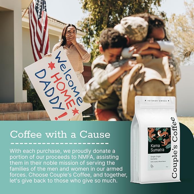 Couple?™s Coffee Whole Bean | Gives Back to Military Families | Single Origin Sumatra | Dark Roast | Made with 100% Arabica Beans | 12oz bag brews about 34 cups
