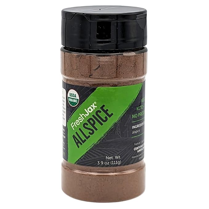 FreshJax Organic Ground Allspice Powder ??3.9 oz Large Bottle, Non-GMO, Gluten-Free, Keto, Paleo, No Preservatives ??Warm, Sweet Spice for Baking, Desserts, Meats & Caribbean Recipes