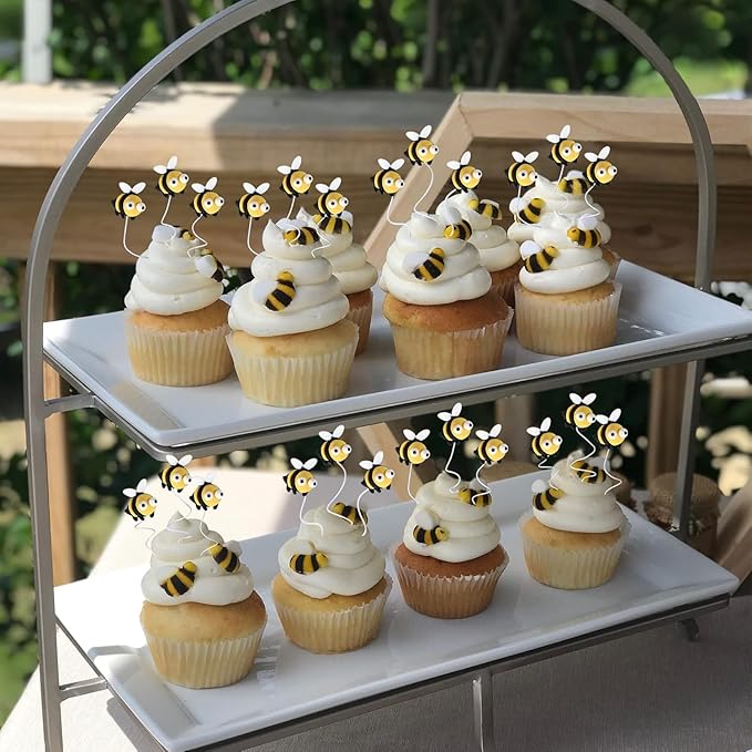 30 PCS Bumble Bee Cupcake Toppers Resin Little Figurine Bee Cupcake Picks Oh Babee Cake Decorations for Bee Theme Baby Shower Kids Boys Girls Birthday Party Decoration Supplies Black