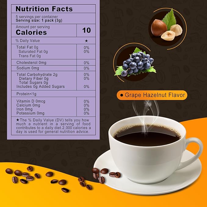 naturaze Organic Instant Coffee - Single Serve 5 Pack - Freeze Dried Coffee - Arabica Coffee - Dark Roast,Grape Hazelnut Flavor