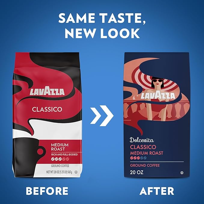 Lavazza Classico Ground Coffee Blend, Medium Roast, Authentic Italian, Blended And Roasted in Italy, Non GMO, Value Pack, A Full bodied with rich flavor and notes of dried fruit, 20 Ounce
