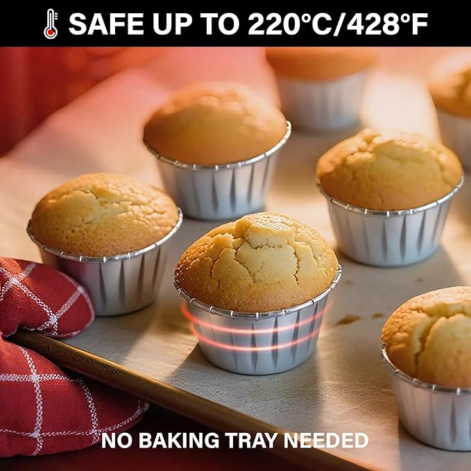 EUSOAR Aluminum Foil Silver Cupcake Liners, 50Pcs Disposable Muffin Liners, Baking Cups, Aluminum Cupcake Tip Pan Ramekin Holders, Little Pudding Cups