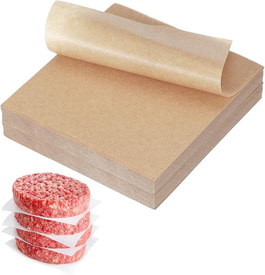 uxcell 500 Pcs Unbleached Parchment Paper Baking Sheets Squares, 4 Inch Hamburger Patty Paper, Non Stick Parchment Pulp Paper for Baking Grilling or Meat Storage, Wood Color