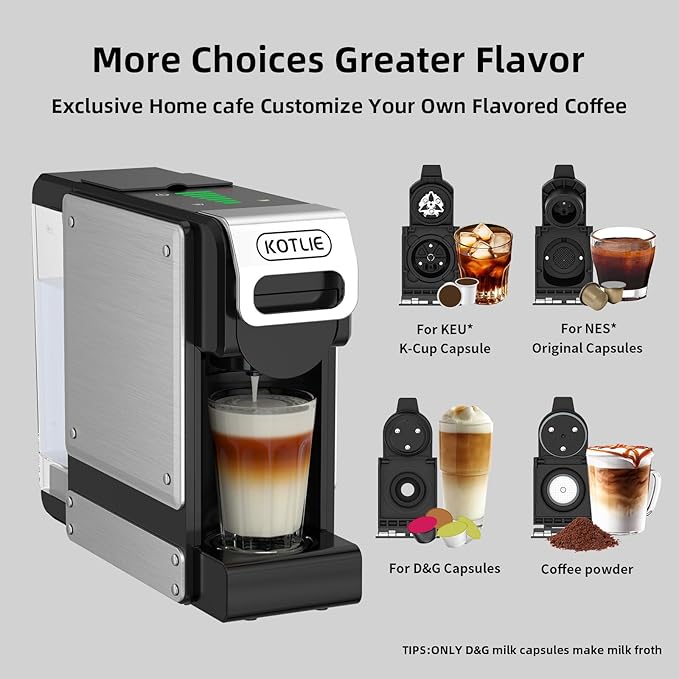 KOTLIE ST-550 Single Serve Coffee Maker, Espresso Capsule Coffee Maker for K*cup capsule/Ne*s Original/Dol*e Gu*to and Ground Coffee, 19Bar, 1L, Compact竊뉰lackç«?,<div>