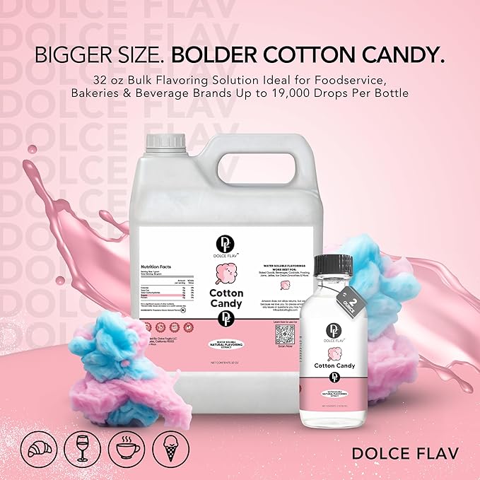 Dolce Flav Cotton Candy Flavoring ??32 oz. ??Premium Water-Based Extract for Ice Cream, Boba, Desserts, Beverages & Baked Goods | Great for Cafés, Bakeries & Restaurants