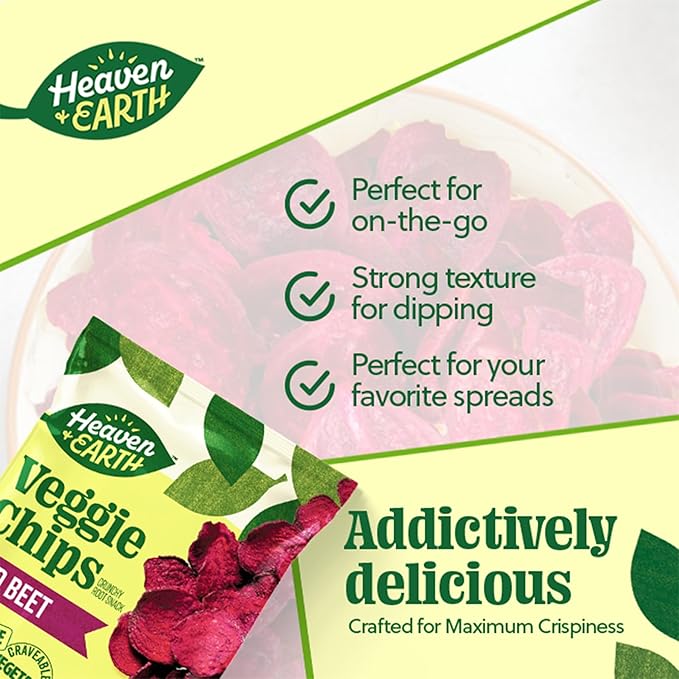 Heaven & Earth Beet Chips 1oz (6 Pack) Crisp and Delicious | Gluten Free | Certified Kosher (including Passover)