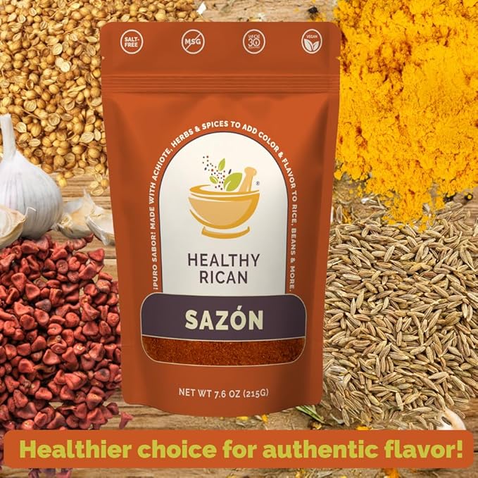 Healthy Rican Sazon Seasoning 7.6 oz Large Pouch Puerto Rican Latin Spice Blend No Red 40 Gluten Free Keto Whole30 Approved No MSG Preservatives Artificial Flavors Non GMO Low Sodium (Sazon Large)