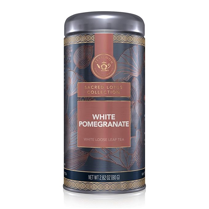 Teabloom White Pomegranate Loose Leaf Tea, Distinctive and Delicate White Tea, Certified Kosher, Fresh Whole Leaf Tea in Reusable Gift Canister, 2.82 oz/80 g Canister Makes 35-50 Cups