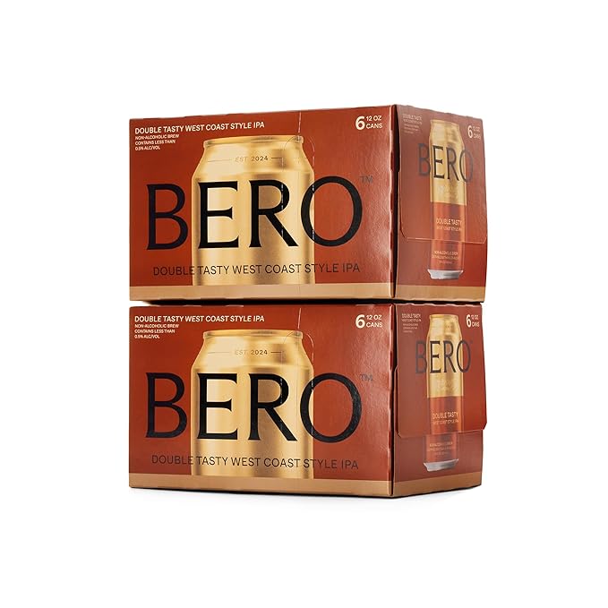 BERO Double Tasty West Coast Style IPA Non-Alcoholic Beer, 12-PK Hoppy IPA-Style Craft Brew, NA Beer by Tom Holland, Alcohol-Free Drinks, Bold Hoppy Flavor, Alcohol Alternative Beverages for Any Event
