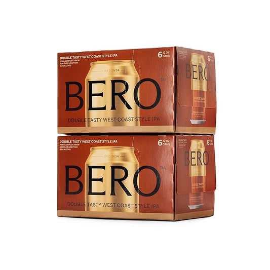 BERO Double Tasty West Coast Style IPA Non-Alcoholic Beer, 12-PK Hoppy IPA-Style Craft Brew, NA Beer by Tom Holland, Alcohol-Free Drinks, Bold Hoppy Flavor, Alcohol Alternative Beverages for Any Event