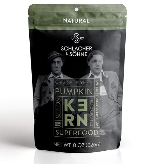 Schlacher & Söhne Styrian Pumpkin Seeds, 100% Pure & Natural, Premium Quality Pepitas, Healthy Snacks, Raw, Fresh Superfood, Unsalted, Full of Proteins, Made in Austria (Natural Seeds, 8 Ounce)