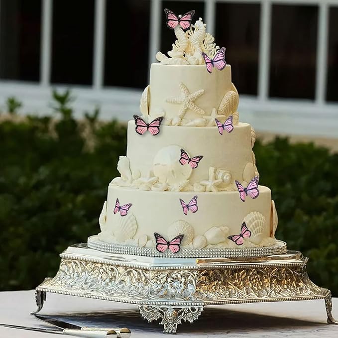 Butterfly Cake Decorations - Edible Wafer Paper Set of 50Pcs, Cupcake Toppers for Wedding, Anniversary, Birthday Party (Light Pink)