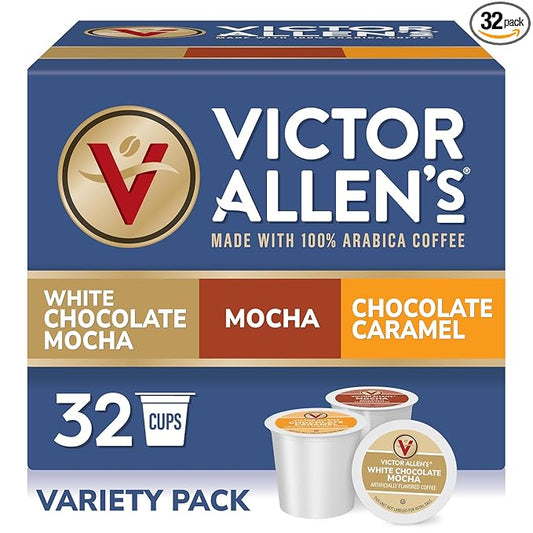 Victor Allen's Coffee Mocha Variety Pack (White Chocolate, Mocha, Chocolate Caramel), 32 Count, Single Serve Coffee Pods for Keurig K-Cup Brewers