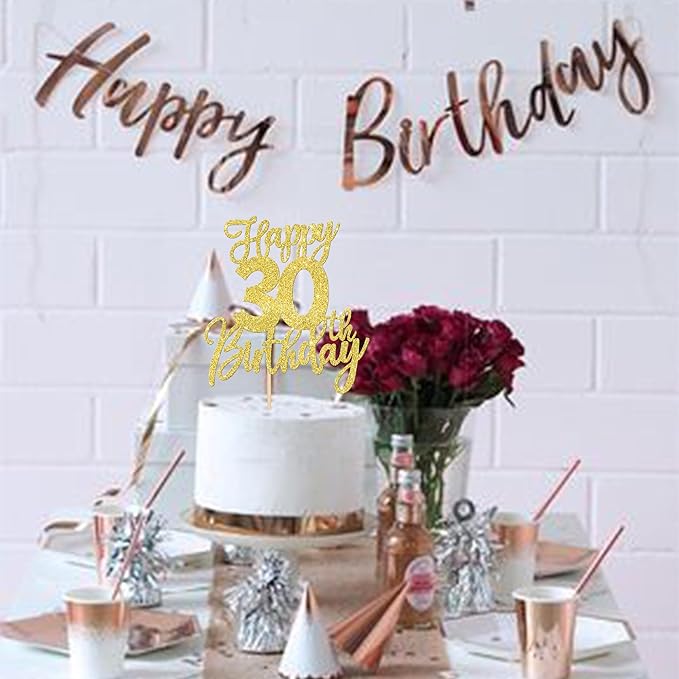 1 PCS Happy 30th Birthday Cake Topper Glitter Cheers to 30 Years Birthday Cake Pick Thirty Hello 30 Fabulous Cake Decoration for Happy 30th Birthday Anniversary Party Decorations Supplies Gold