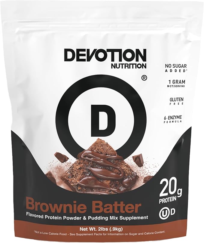 Devotion Nutrition Protein Powder Brownie Batter ??20g Whey Isolate & Casein Protein Blend ??No Added Sugar, Low Carb, Gluten-Free, Keto-Friendly, 1g MCT, Kosher ??2lb Pouch