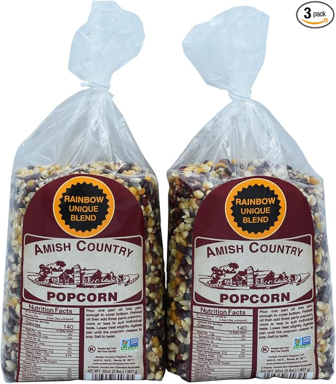 Amish Country Popcorn | 2-2 lb Bags | Rainbow Popcorn Kernels | Old Fashioned, Non-GMO and Gluten Free