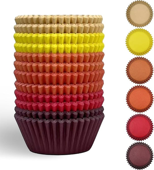 qiqee 300 Counts Cupcake Liners Cupcake Cups Food Grade 6 Solid Yellow Red Colors Cupcake Papers Muffin Baking Cups Cupcake Wrappers (Standard Size)