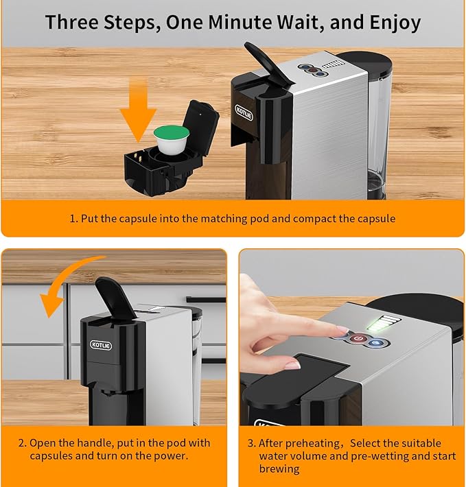 KOTLIE 19Bar Pressure Single Serve Coffee Maker, Multifunctional 5in1 Coffee Machine for NES* Original/Dolce Gusto/K cup/Ground Coffee/illy 44mm ESE, Cold&Hot Brew, Level 7 watervolume (AC-513HF)