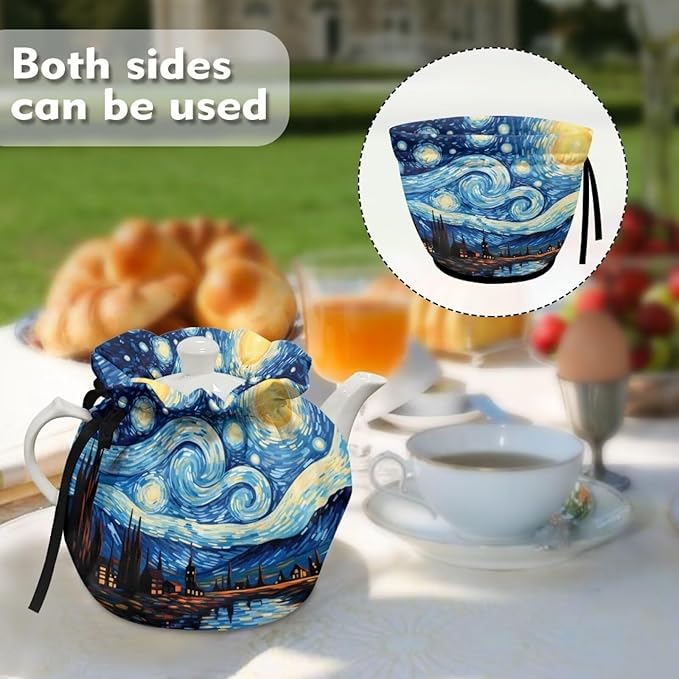 Van Gogh Starry Night Teapot Cozy for Teapot Tea Pots Cozy for Keeping Warm Portable Easy to Clean Coffee Pot Cozy Polyester for Hotel Thicken Kettle Dust Cover for Kitchen