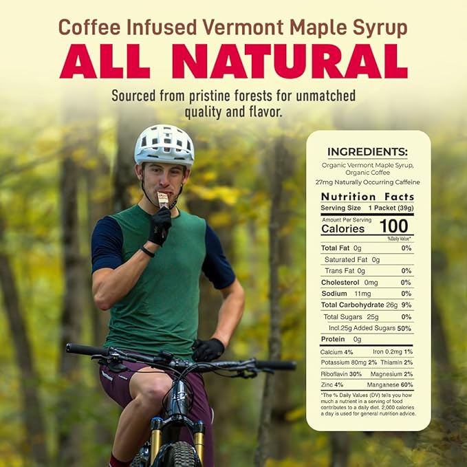 UnTapped Coffee Infused Vermont Maple Syrup Packets for Athletes, Box of 20-1 fl oz | Pure Maple Syrup with Organic Coffee for Natural Endurance Energy | Fuel to Keep You Running Longer