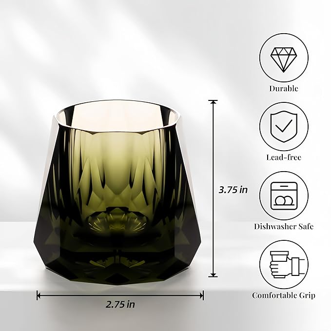 Crystal Whiskey Glass, Geometric Cut Design, Smoke Gray, 300ml Premium Cocktail Tumbler (gray)