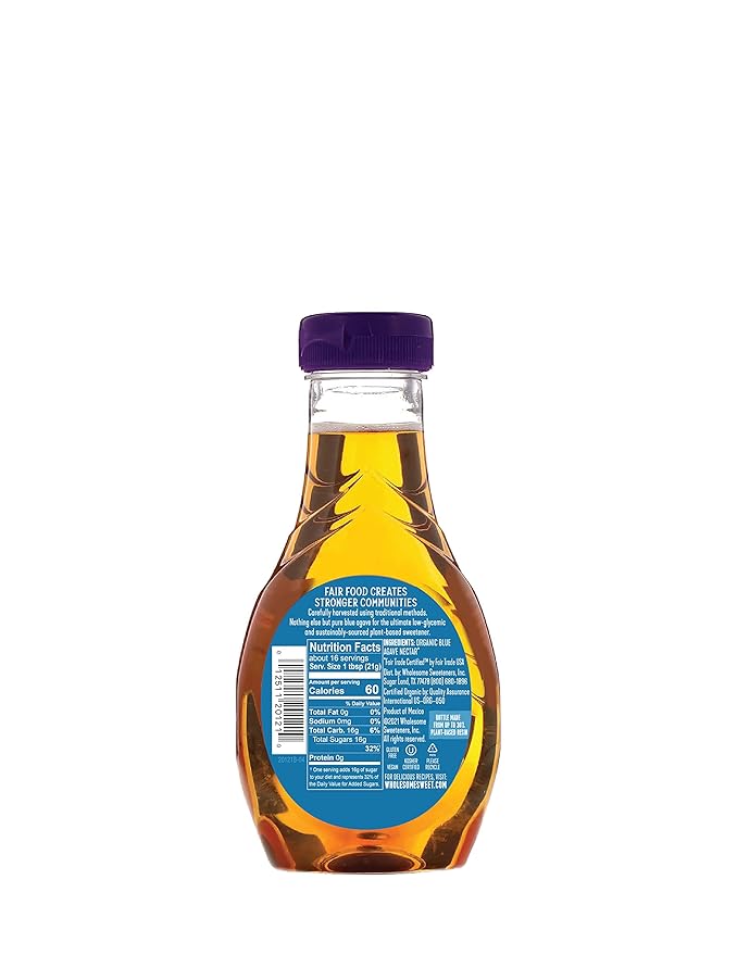 Wholesome Sweeteners 11.75-Ounce Organic Blue Agave Nectar, Fair Trade, 100% Pure, Non GMO, Gluten Free & Vegan, 6 Pack