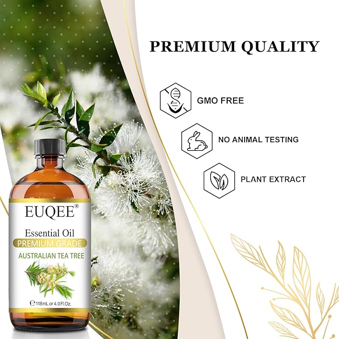 Australian Tea Tree Essential Oil (4 oz/118 ml) Premium Grade Australian Tea Tree Oil Essential, Perfect for Diffusers, Humidifier, Candle Making, Soap & Candle Making