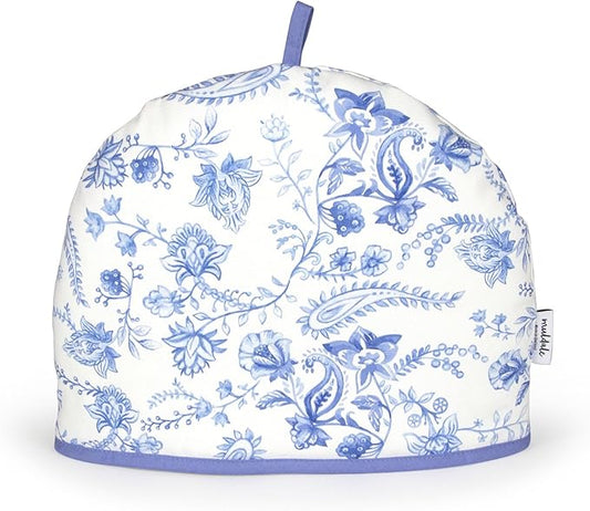 Muldale Large Tea Cozy for Teapot British - 100% Cotton Extra Thick Wadding Tea Pot Cover Designed in England - Insulated Teapot Cozy for English Tea Sets - Vintage Blue Floral