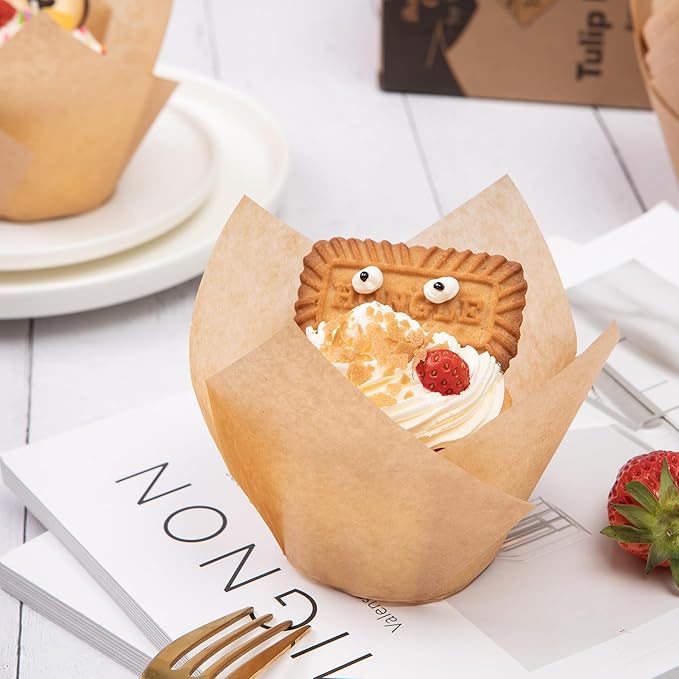 Nordic Paper 100pcs Large Size Natural Tulip Cupcake Liners for Baking, Large Muffin Liners, Cupcake Wrapper for Party, Christmas