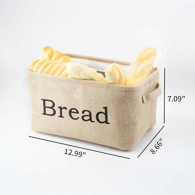 YAHUAN Burlap Bread Basket with Handles Bread Bin for Keeping Bread, Jute Bread Box for Kitchen Counter Pantry(Original)