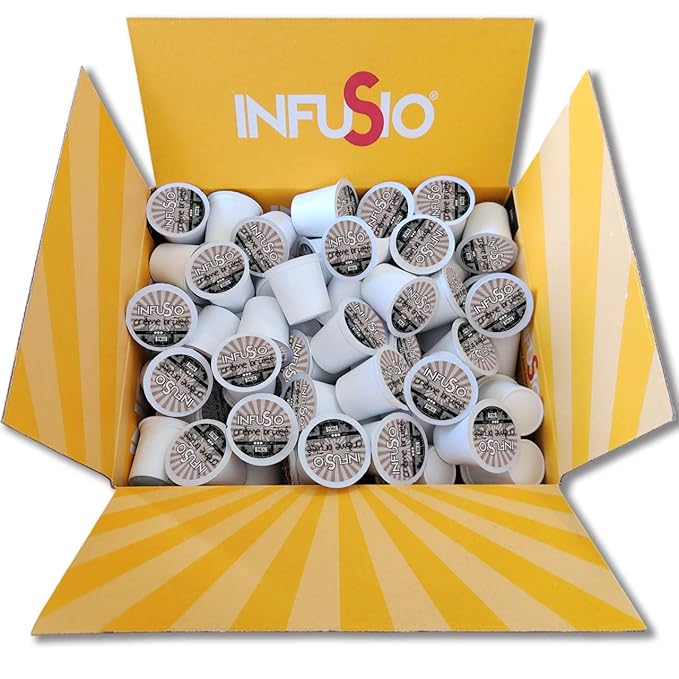 InfuSio Coffee Pods 96 Count Cr챔me Brulee Medium Roast Single Serve Coffee Pods for Keurig K Cups Brewers - InfuSio Premium Roasted Keurig 2.0 Compatible