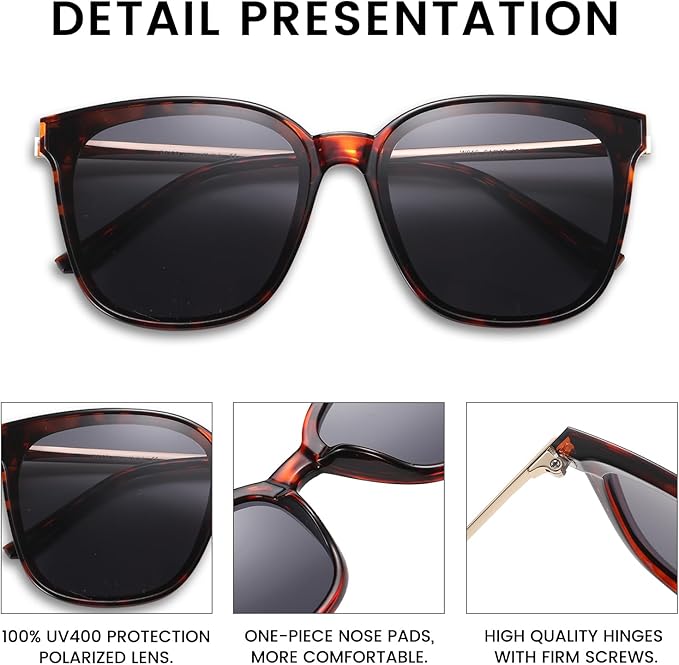 DUCO Oversized Polarized Sunglasses Womens Trendy Mirrored Shades Retro Round Vintage Light Weight UV400 Sun Glasses W016