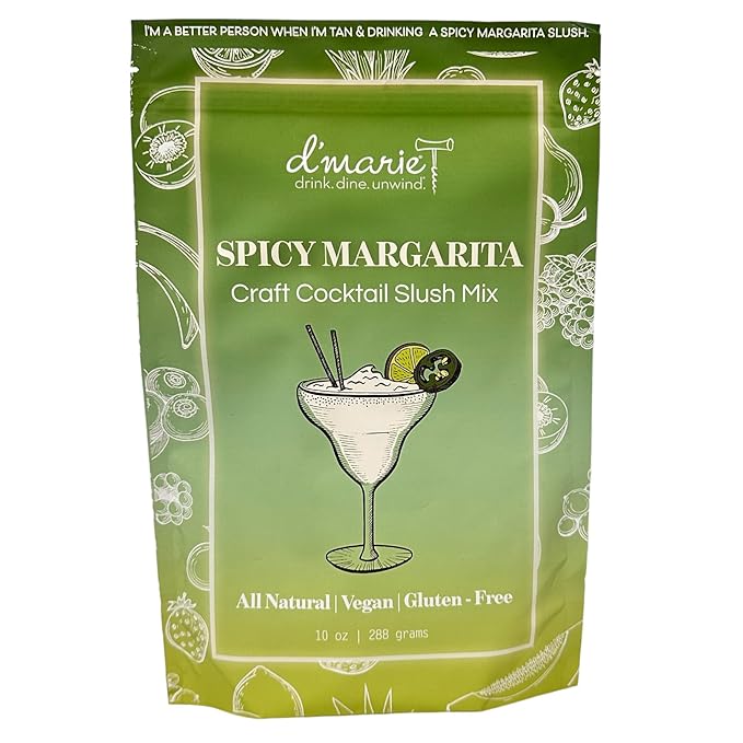 Frozen Cocktail Drink Mix - Makes 10 Spicy Margarita Slushies - Drink Powder Pouches for Alcohol - All Natural Low Sugar Mixer, No Blender Needed
