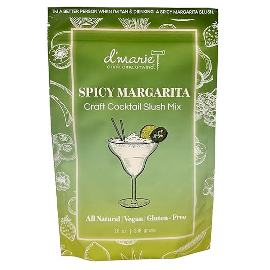 Frozen Cocktail Drink Mix - Makes 10 Spicy Margarita Slushies - Drink Powder Pouches for Alcohol - All Natural Low Sugar Mixer, No Blender Needed