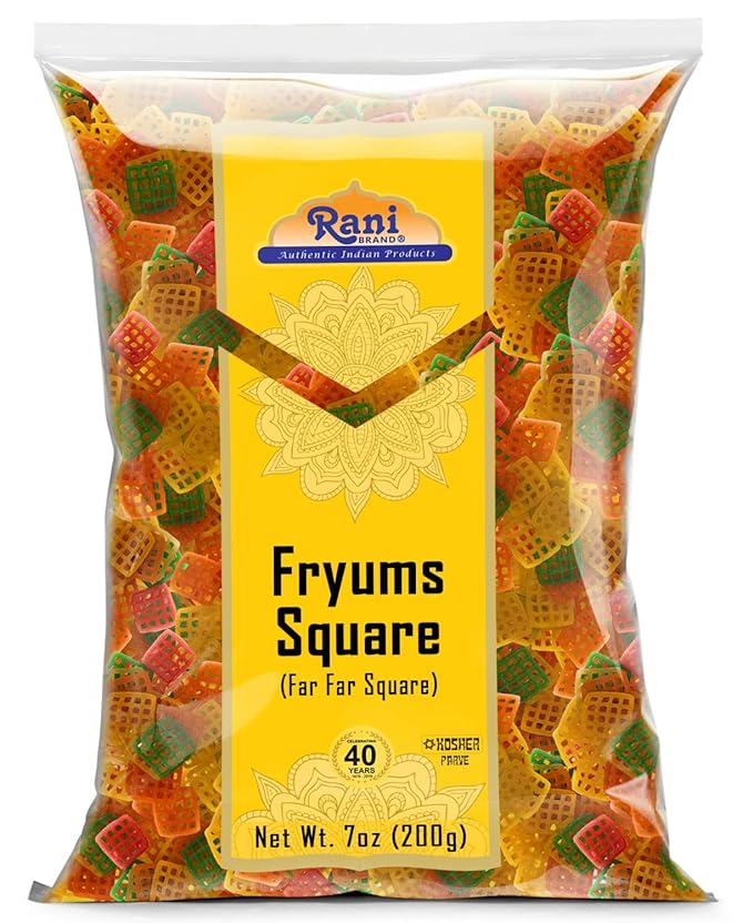 Rani Far Far / Fryums (Wheat & Tapioca Pellet) Square Shape 7oz (200g) ~ Vegan, Kosher, Uncooked, Used to Make Papad, Bhungra / Chip Snack